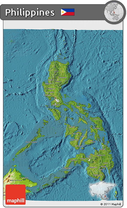 Satellite 3D Map of Philippines, physical outside, satellite sea