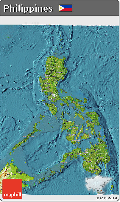 Satellite 3D Map of Philippines, physical outside, satellite sea