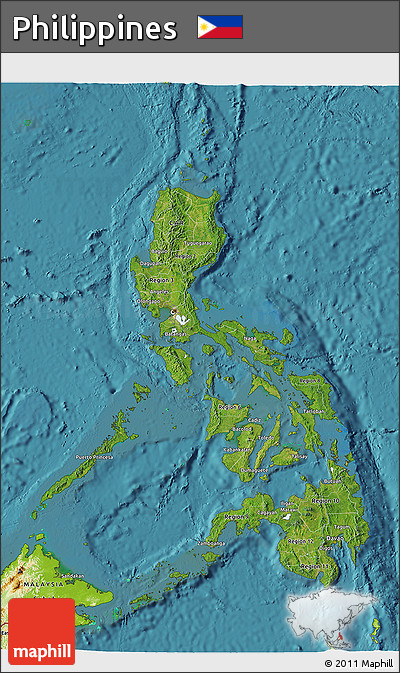 Satellite 3D Map of Philippines, physical outside, satellite sea
