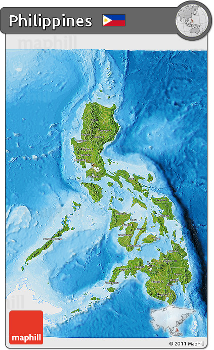 Satellite 3D Map of Philippines, single color outside, bathymetry sea, shaded relief sea