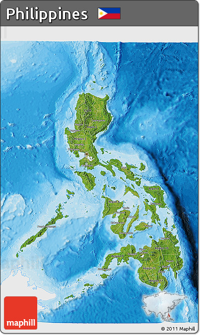 Satellite 3D Map of Philippines, single color outside, bathymetry sea, shaded relief sea
