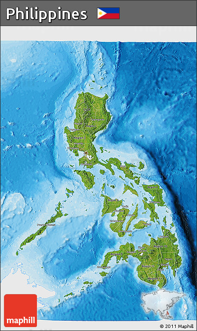 Satellite 3D Map of Philippines, single color outside, bathymetry sea, shaded relief sea
