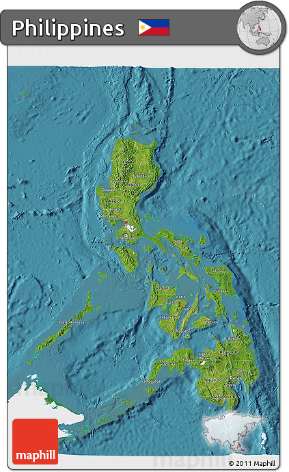 Satellite 3D Map of Philippines, single color outside