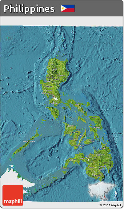 Satellite 3D Map of Philippines, single color outside