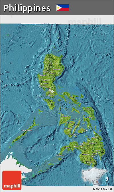 Satellite 3D Map of Philippines, single color outside