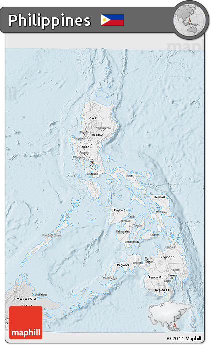 Silver Style 3D Map of Philippines