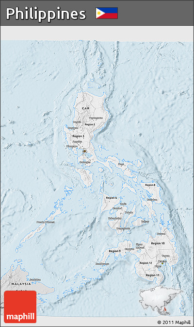 Silver Style 3D Map of Philippines