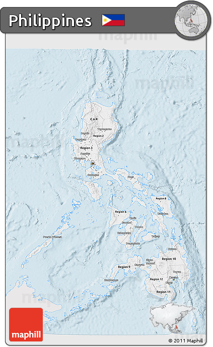 Silver Style 3D Map of Philippines, single color outside