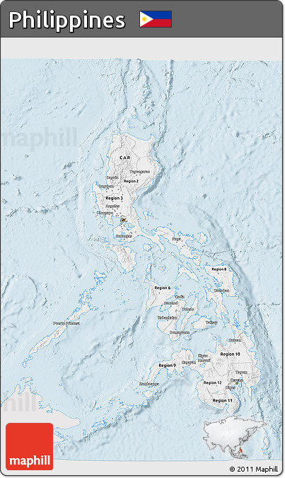 Silver Style 3D Map of Philippines, single color outside