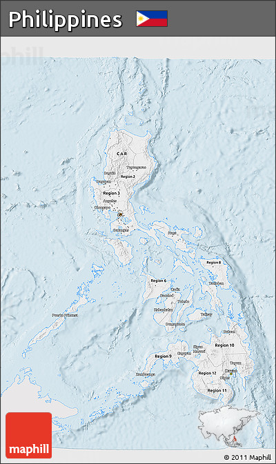 Silver Style 3D Map of Philippines, single color outside