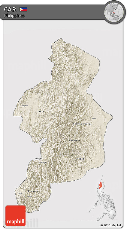 Shaded Relief 3D Map of CAR, cropped outside