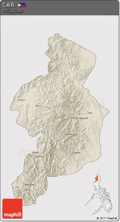 Shaded Relief 3D Map of CAR, cropped outside