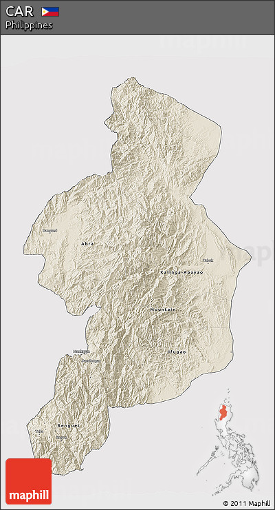 Shaded Relief 3D Map of CAR, cropped outside