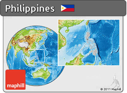 Gray Location Map of Philippines, physical outside, hill shading