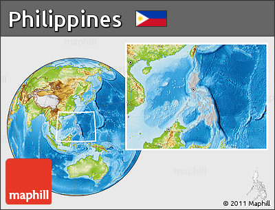Gray Location Map of Philippines, physical outside, hill shading