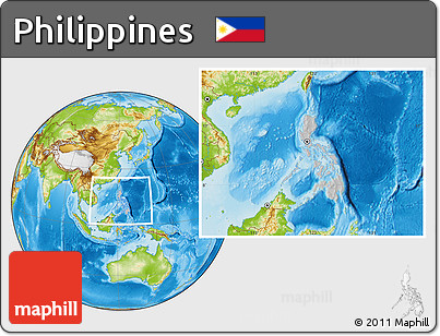 Gray Location Map of Philippines, physical outside, hill shading