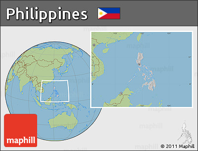Gray Location Map of Philippines, savanna style outside, hill shading inside