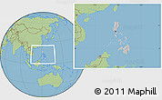Gray Location Map of Philippines, savanna style outside, hill shading inside