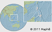 Gray Location Map of Philippines, savanna style outside, hill shading outside