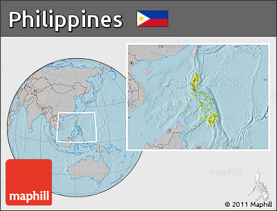 Physical Location Map of Philippines, gray outside, hill shading