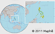 Physical Location Map of Philippines, gray outside