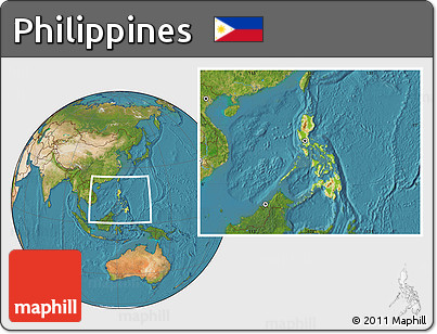 Physical Location Map of Philippines, satellite outside