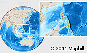 Physical Location Map of Philippines, shaded relief outside