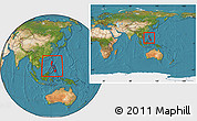 Satellite Location Map of Philippines, within the entire continent