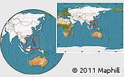 Satellite Location Map of Philippines, highlighted continent, within the entire continent