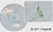 Satellite Location Map of Philippines, lighten, semi-desaturated