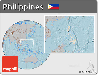 Shaded Relief Location Map of Philippines, gray outside, hill shading