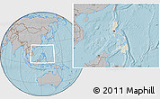 Shaded Relief Location Map of Philippines, gray outside, hill shading