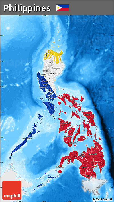 Flag Map of Philippines, single color outside, bathymetry sea, flag rotated