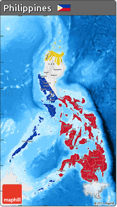 Flag Map of Philippines, single color outside, bathymetry sea, flag rotated