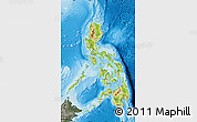 Physical Map of Philippines, darken, semi-desaturated, land only