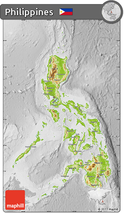 Physical Map of Philippines, lighten, desaturated