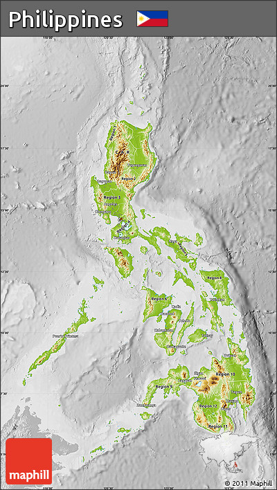 Physical Map of Philippines, lighten, desaturated