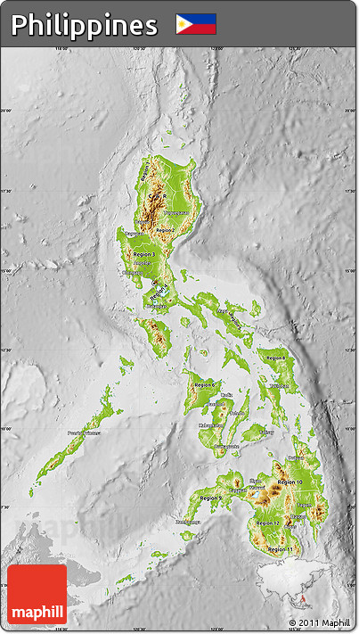 Physical Map of Philippines, lighten, desaturated