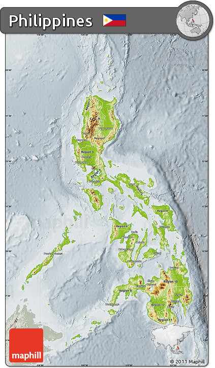 Physical Map of Philippines, lighten, semi-desaturated