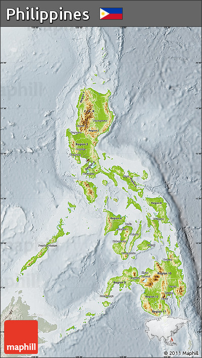 Physical Map of Philippines, lighten, semi-desaturated