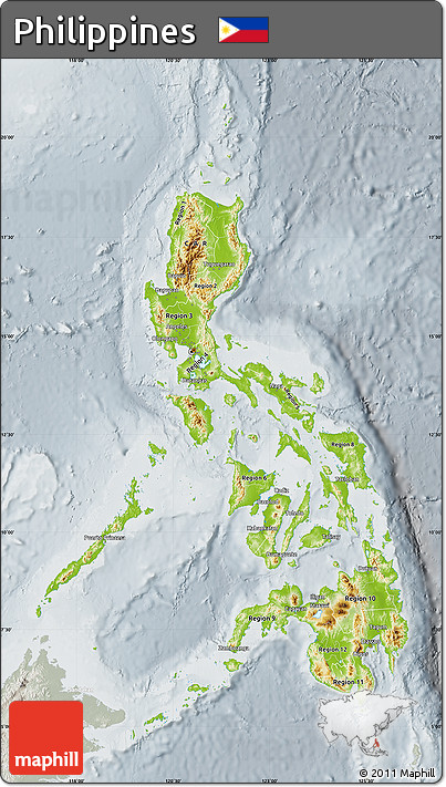 Physical Map of Philippines, lighten, semi-desaturated
