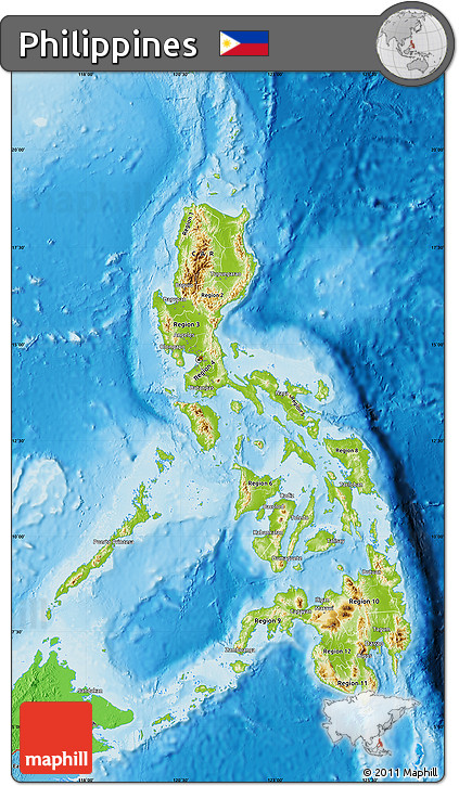 Physical Map of Philippines, political shades outside, shaded relief sea