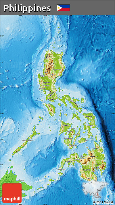 Physical Map of Philippines, political shades outside, shaded relief sea