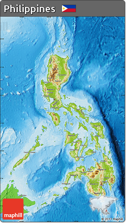 Physical Map of Philippines, political shades outside, shaded relief sea