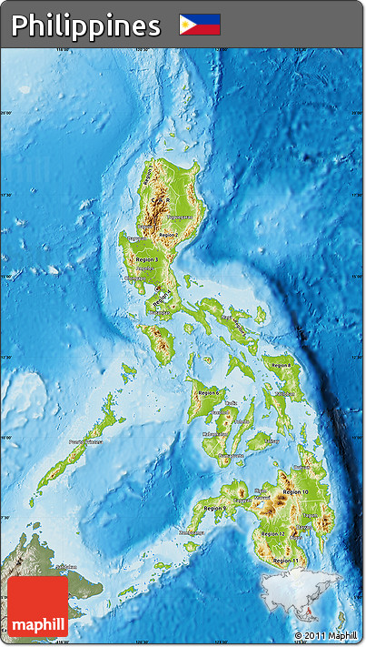 Physical Map of Philippines, semi-desaturated, land only