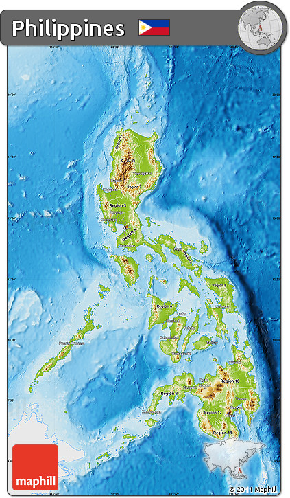 Physical Map of Philippines, single color outside