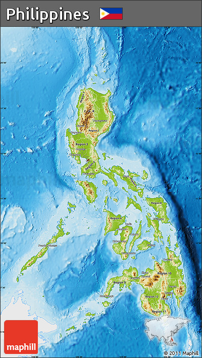 Physical Map of Philippines, single color outside
