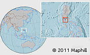 Gray Location Map of Manila, highlighted parent region, hill shading