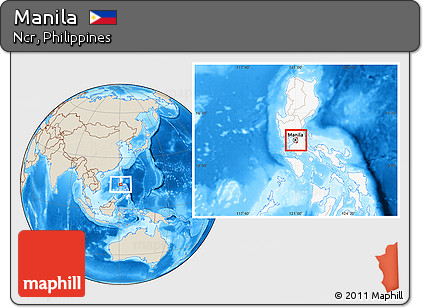 Shaded Relief Location Map of Manila, highlighted country