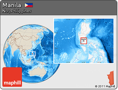 Shaded Relief Location Map of Manila, highlighted country